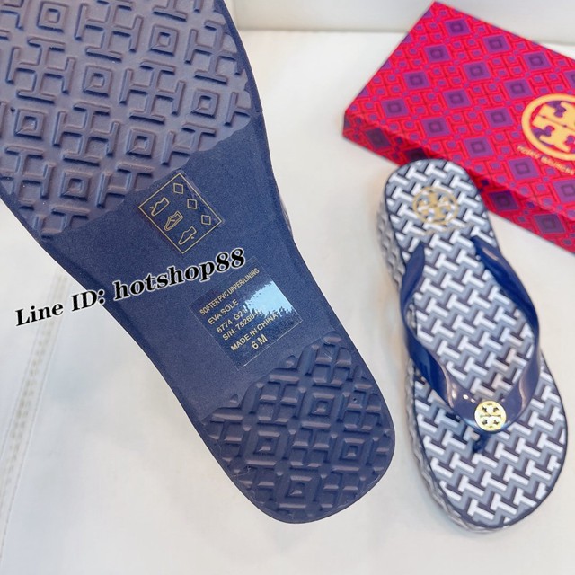 TORY BURCH2021年夏季新款女款坡跟人字拖TB官方春夏季主打款女士人字拖 dx2363